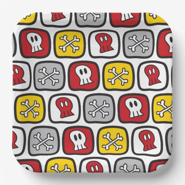 Cartoon Pirate / Skeleton Skulls & Bones Halloween Paper Plates (Front)