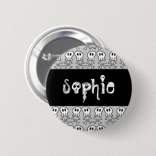 Cartoon Pirate Skull Kids Halloween Party Name Tag Pinback Button