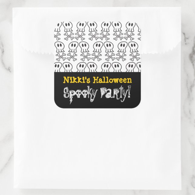 Cartoon Pirate Skulls & Bones Kid Halloween Party Square Sticker (Bag)