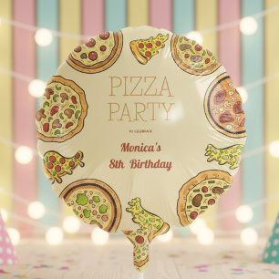 Cartoon pizza party birthday balloon
