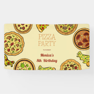 Cartoon pizza party birthday banner