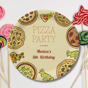 Cartoon pizza party birthday paper plates