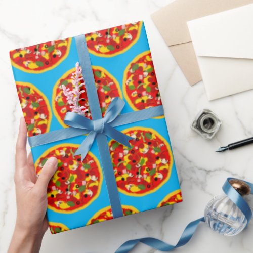 Cartoon Pizza Patterned Wrapping Paper