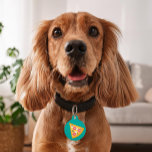 Cartoon Pizza Slice Pet Name Tag<br><div class="desc">Bright and colorful monogrammed design.</div>
