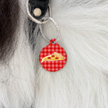 Cartoon Pizza Slice Pet Tag<br><div class="desc">Cartoon pizza slice featuring three salamis on a red gingham pattern background. On the other side there are customizable text areas for the name of the pet and for a phone number.</div>