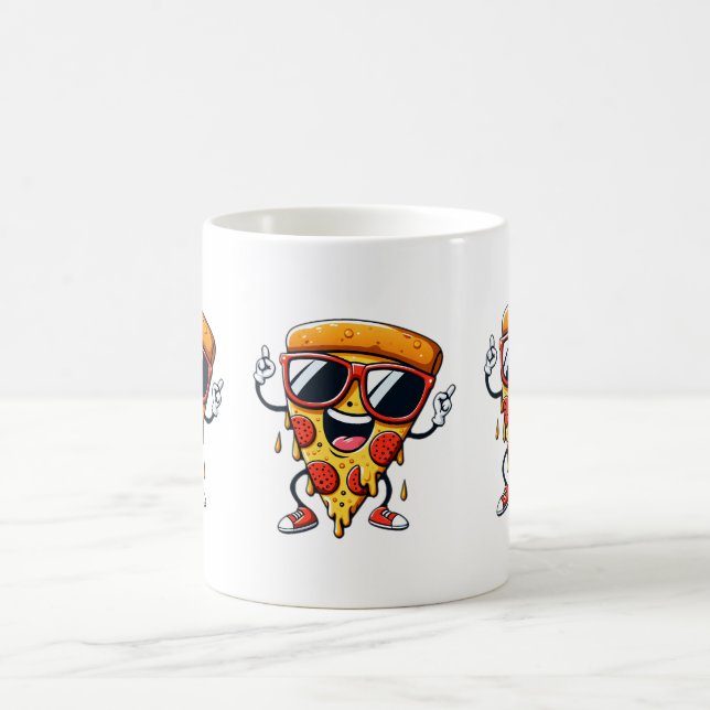 Cartoon Pizza Slice with Drip Cheese Vibes Coffee Mug (Center)