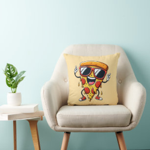 Cartoon Pizza Slice with Drip Cheese Vibes Throw Pillow