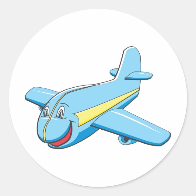 Cartoon plane classic round sticker (Front)