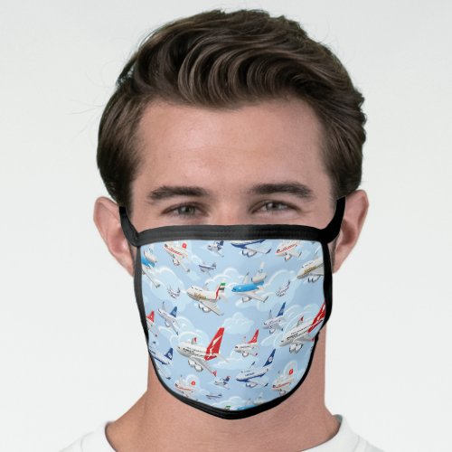 Cartoon planes seamless pattern face mask