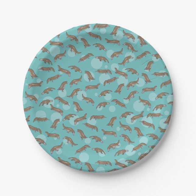 Cartoon Platypuses  Swimming Paper Plates (Front)