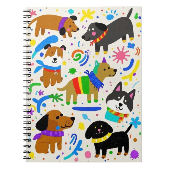 Cartoon playful puppies  notebook (Front)