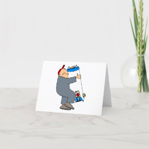 Cartoon Plumber Carrying Hot Water System Tank Letterpress Thank You Card
