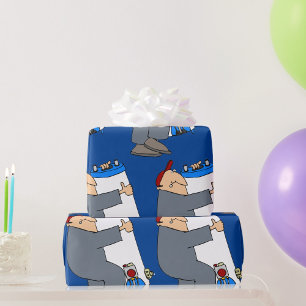 Cartoon Plumber Carrying Hot Water System Tank Wrapping Paper