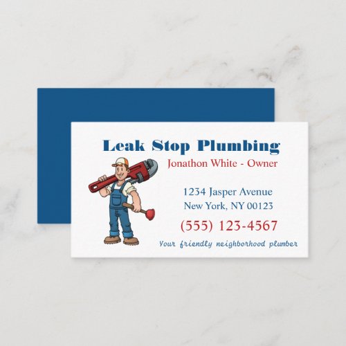 Cartoon Plumber Man Plumbing Maintenance Service   Business Card