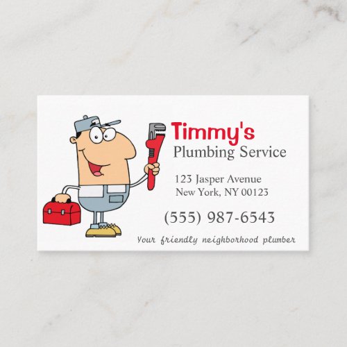 Cartoon Plumber Man Plumbing Service Business Card