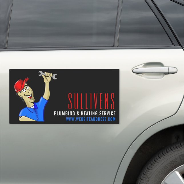 Cartoon Plumber, Plumber, Plumbing Car Magnet (In Situ)