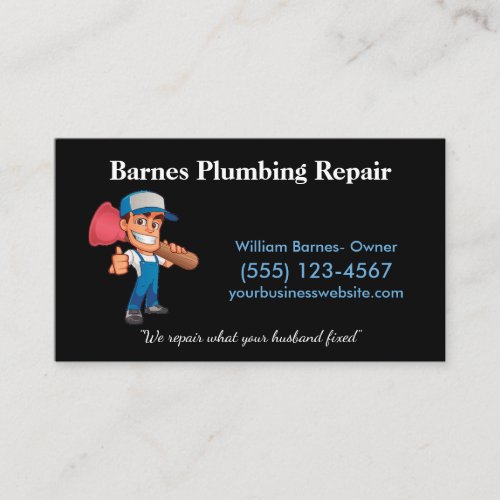 Cartoon Plunger Guy Professional Plumbing Service Business Card