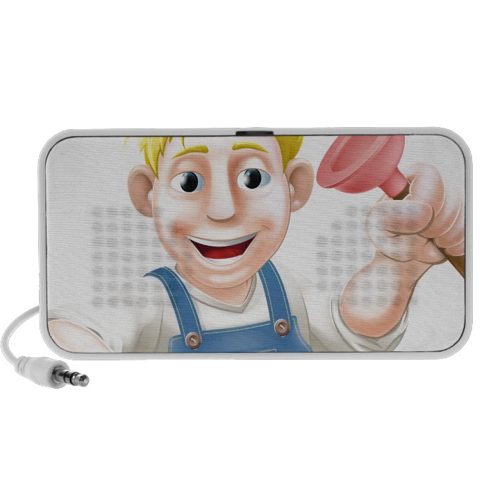 Cartoon plunger man pointing down iPhone speaker