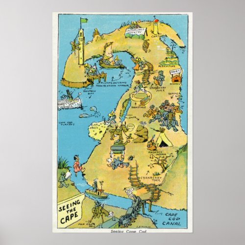 Cartoon Points of Interest on Cape Cod Poster