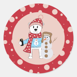 Cartoon Polar Bear and Snowman Stickers