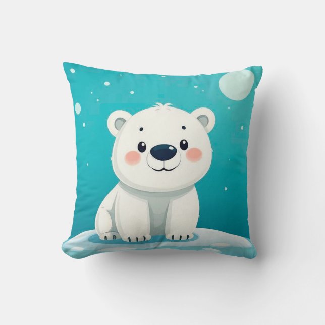 💙 Cartoon Polar Bear Cozy Blue Decor Gift ✨ Throw Pillow (Front)