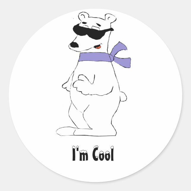 Cartoon Polar Bear In Scarf And Shades Classic Round Sticker (Front)