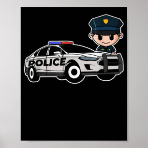 Cartoon Police Officer Car Policeman Police Gift Poster