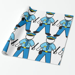 Cartoon Police Officer Fun Law Enforcement Wrapping Paper