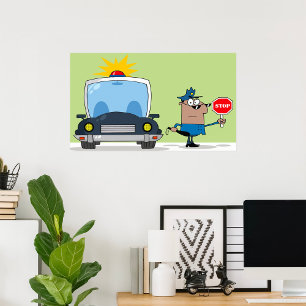 Cartoon Police Officer Holding Stop Sign
