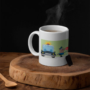 Cartoon Police Officer Holding Stop Sign Coffee Mug