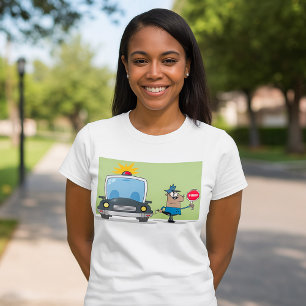 Cartoon Police Officer Holding Stop Sign T-Shirt