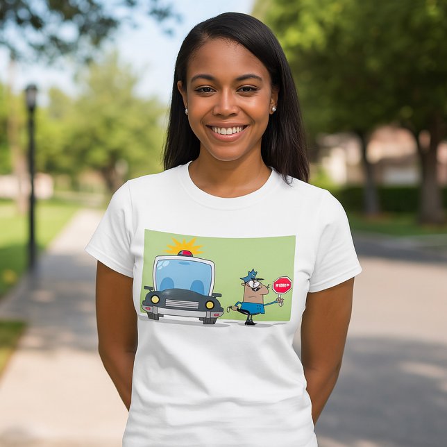Cartoon Police Officer Holding Stop Sign T-Shirt (Creator Uploaded)