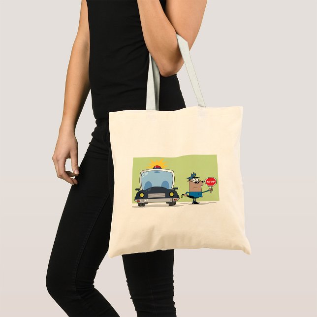 Cartoon Police Officer Holding Stop Sign Tote Bag (Creator Uploaded)