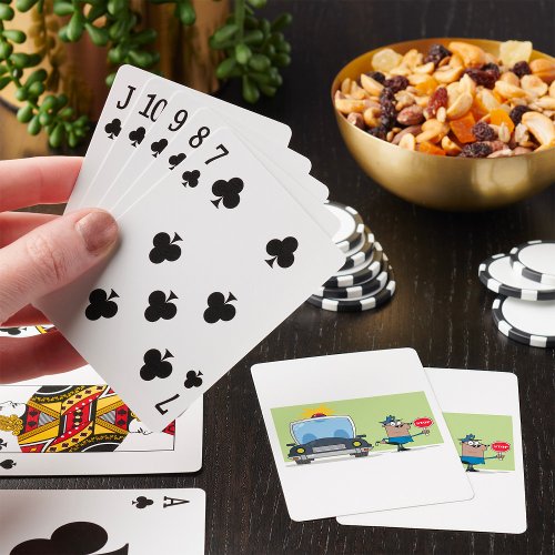 Cartoon Police Officer Stop Sign Playing Cards