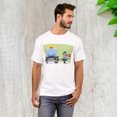 Cartoon Police Officer Stop Sign T_Shirt