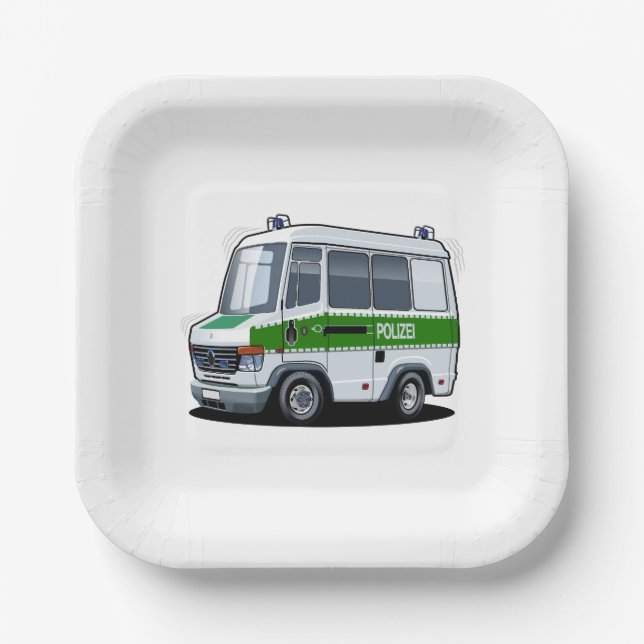 Cartoon Police Van Paper Plates (Front)