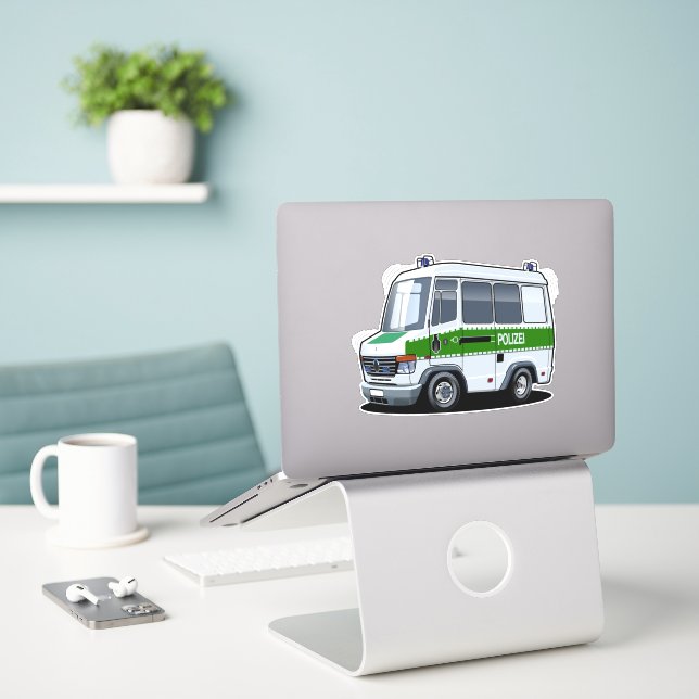 Cartoon Police Van Sticker (Laptop On Desk)