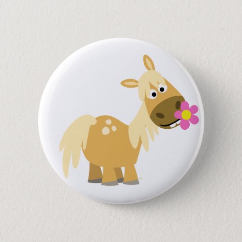 Cartoon Pony and Flower button badge