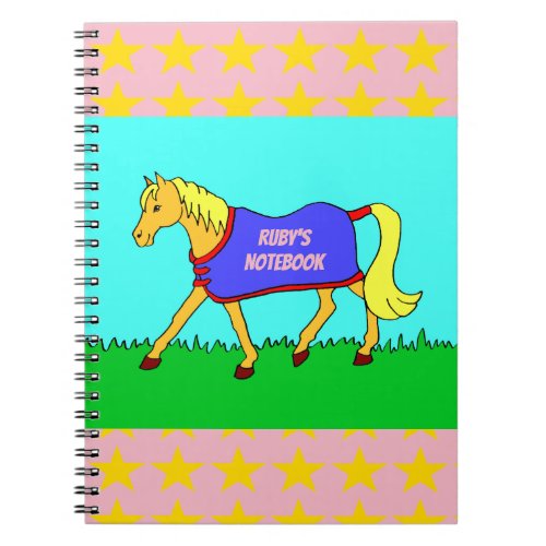 Cartoon Pony with Name on Blanket Notebook