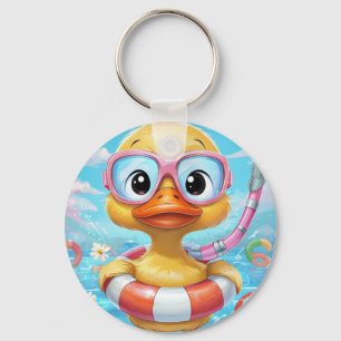 Cartoon Pool Party Duck with Snorkel and Swim Gear Keychain
