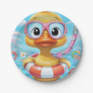 Cartoon Pool Party Duck with Snorkel and Swim Gear Paper Plates