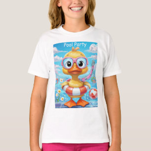 Cartoon Pool Party Duck with Snorkel and Swim Gear T-Shirt