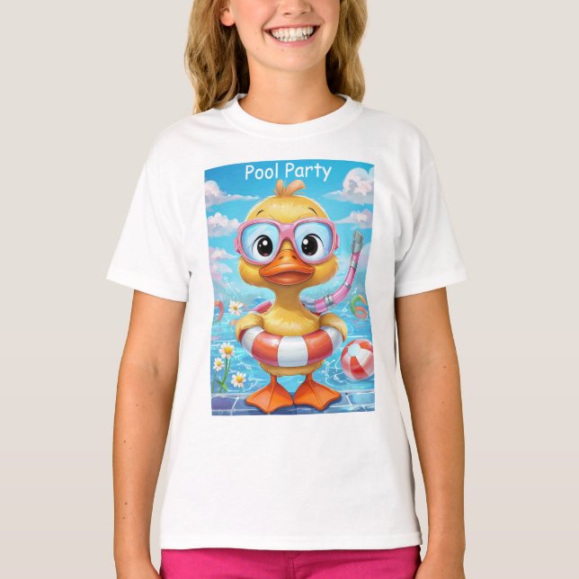 Cartoon Pool Party Duck with Snorkel and Swim Gear T-Shirt (Front)