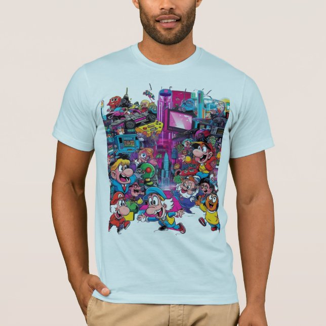 Cartoon Pop Culture Mashup - Vibrant Retro  T-Shirt (Front)