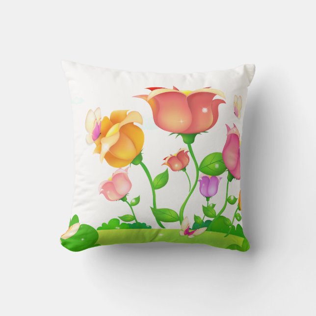 Cartoon Poppies and Butterflies American MoJo Throw Pillow (Front)