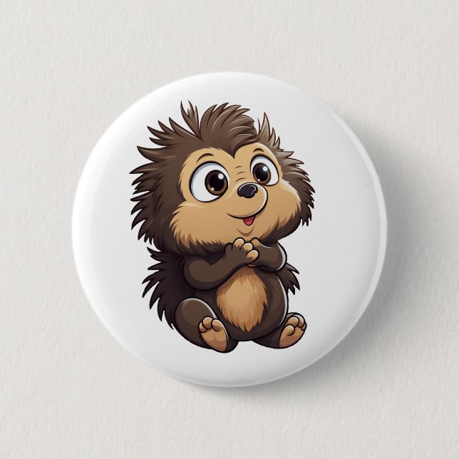 Cartoon porcupine illustration button (Front)