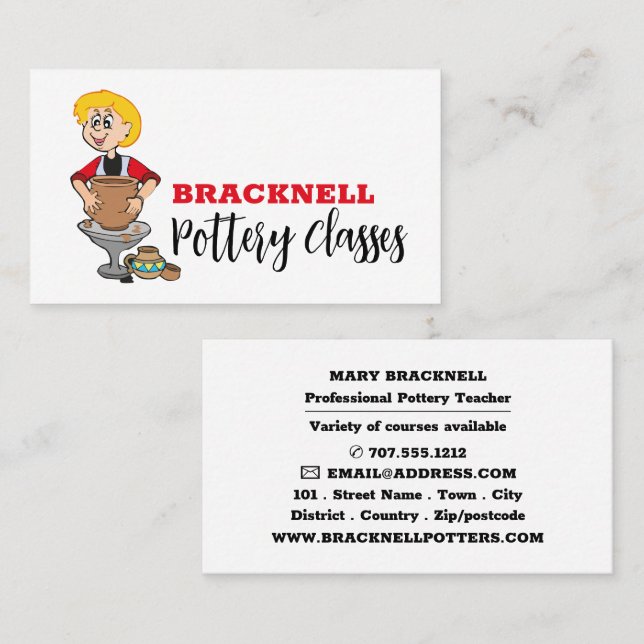 Cartoon Potter, Pottery Classes, Potters Business Card (Front/Back)