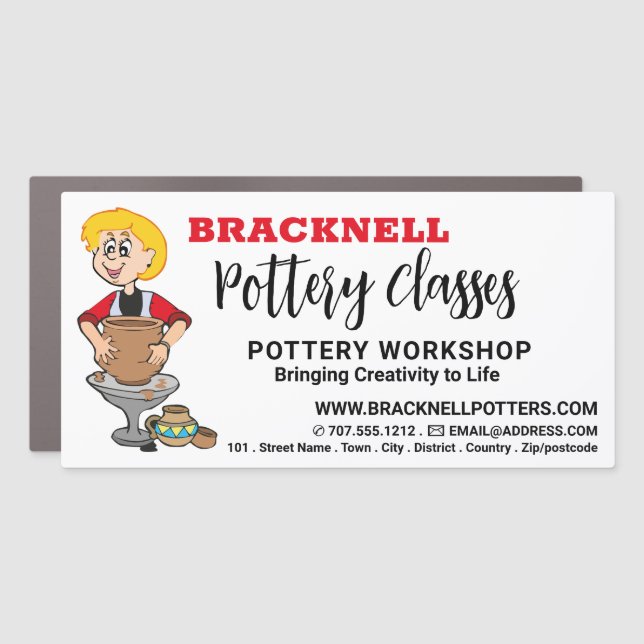 Cartoon Potter, Pottery Classes, Potters Car Magnet (Front)