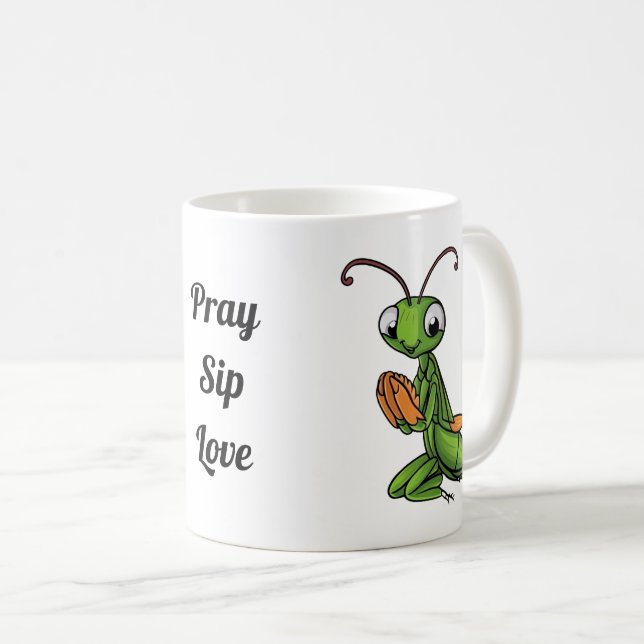 Cartoon Praying Mantis Personalized Coffee Mug (Front Right)
