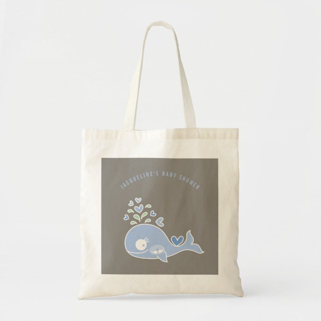 Cartoon Pregnant Blue Mommy Whale Boy Baby Shower Tote Bag (Front)